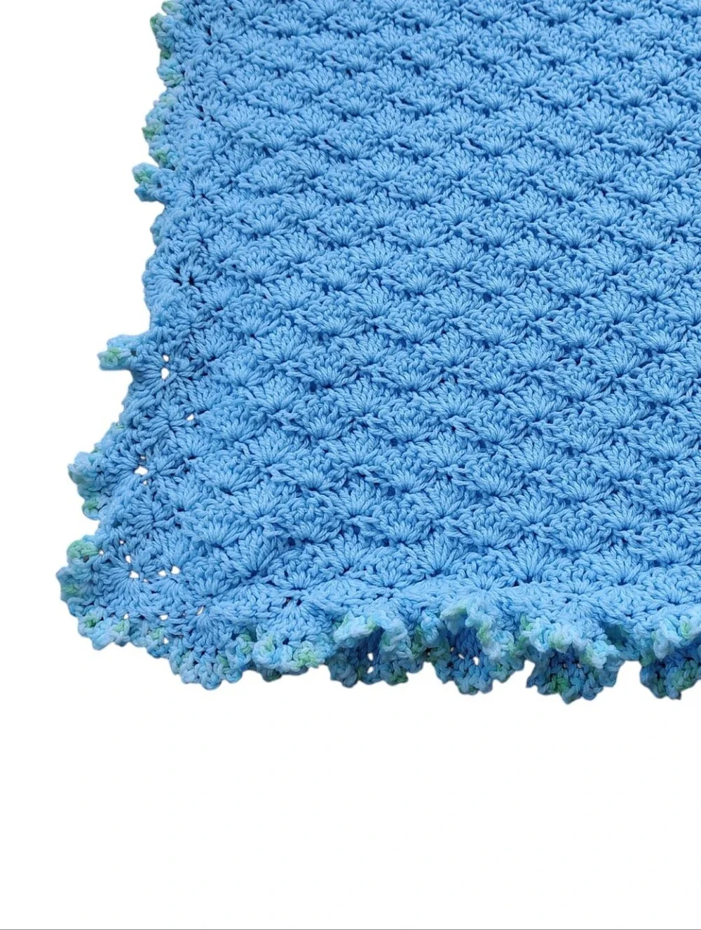 Vintage Baby Boy Blue Crochet Throw with Ruffled Edge